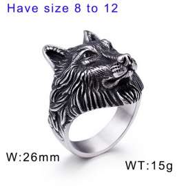 Retro Domineering Men's Wolf Head Oxidation Ring